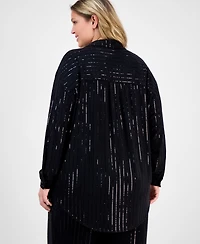 Anne Klein Plus Sequin Pinstripe Drop-Shoulder Tunic Shirt