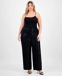 Anne Klein Plus Sequin Pinstripe High-Rise Wide-Leg Pants