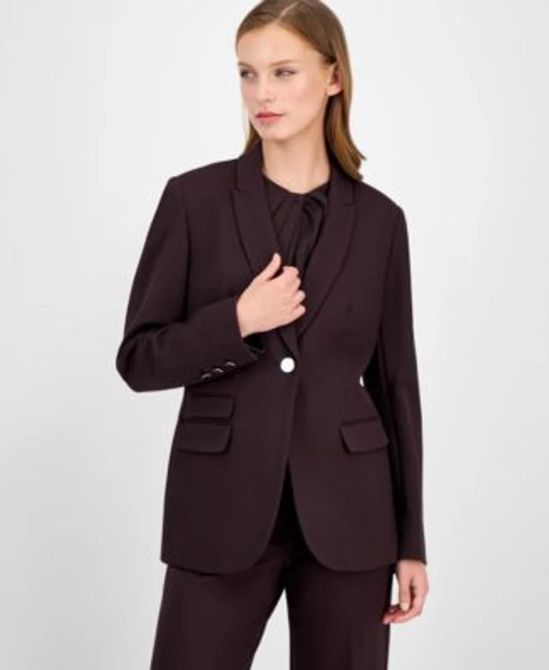 Anne Klein Womens Curved Lapel Double Pocket Blazer Twist Neck Sleeveless Top Pull On Pants