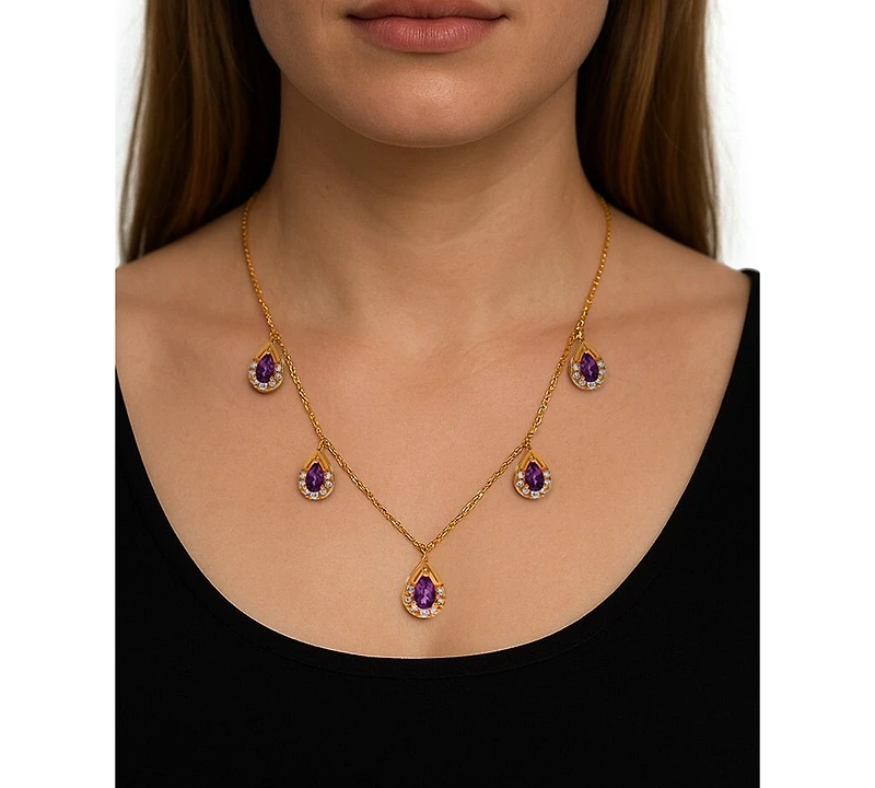 Amethyst (1 ct. t.w.) & Diamond (1/3 ct. t.w.) Pear Drop 17" Collar Necklace in 14k Gold