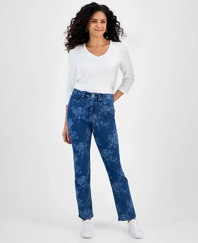Style & Co Women's Printed Straight-Leg Jeans, Macy's Exclusive