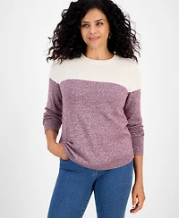 Style & Co Women's Crewneck Cotton Colorblocked Sweater, Created for Macy's
