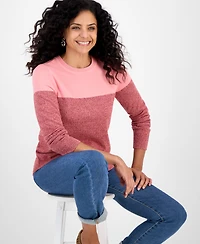 Style & Co Women's Crewneck Cotton Colorblocked Sweater, Created for Macy's