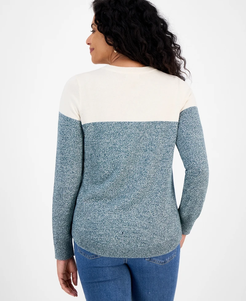 Style & Co Women's Crewneck Cotton Colorblocked Sweater, Created for Macy's