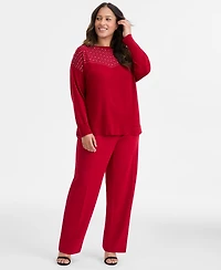 Ak Anne Klein Plus Embellished Boat-Neck Sweater