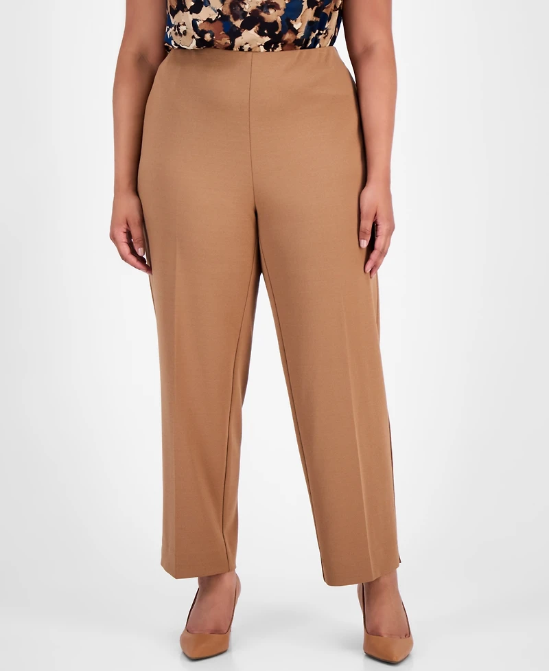 Anne Klein Plus High-Rise Pull-On Straight-Leg Ankle Pants