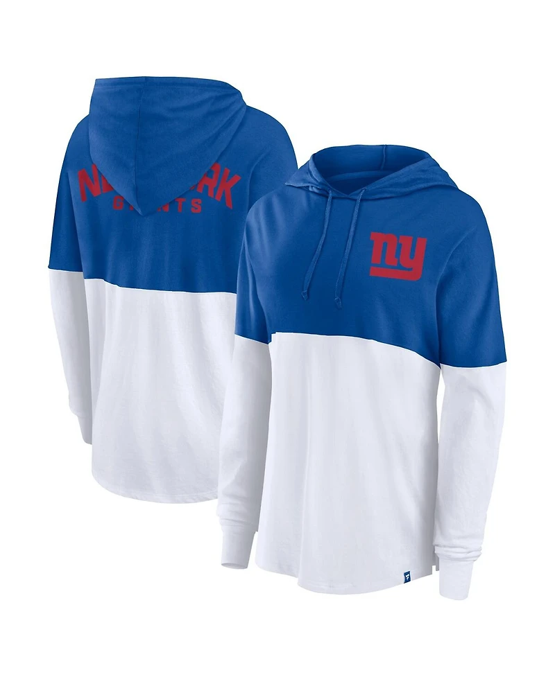 Fanatics Women's Royal/White New York Giants Backup Option Long Sleeve Hoodie T-Shirt