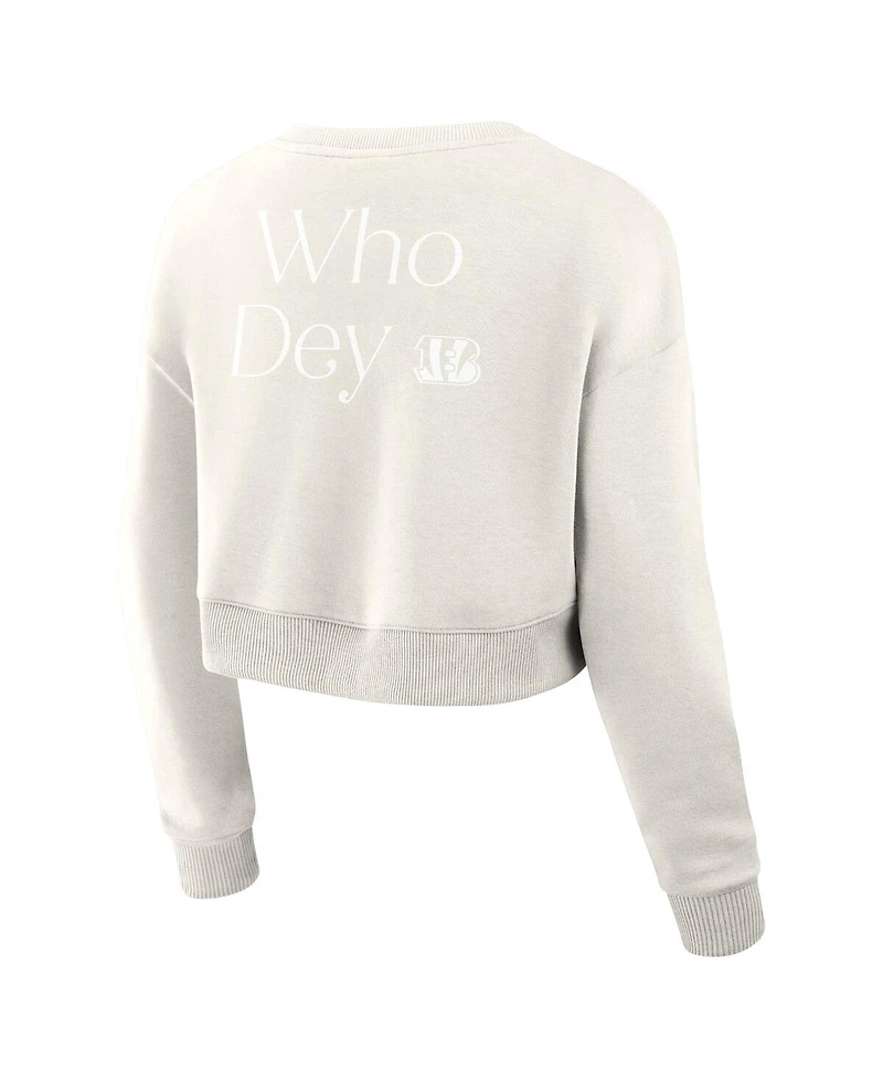 Fanatics Women's Cream Cincinnati Bengals Studio Tri-Blend Cropped Pullover Sweatshirt