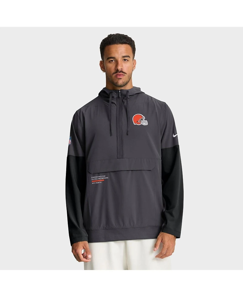 Nike Men's Anthracite Cleveland Browns Sideline Anorak Half-Zip Hoodie Jacket