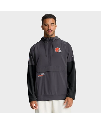 Nike Men's Anthracite Cleveland Browns Sideline Anorak Half-Zip Hoodie Jacket
