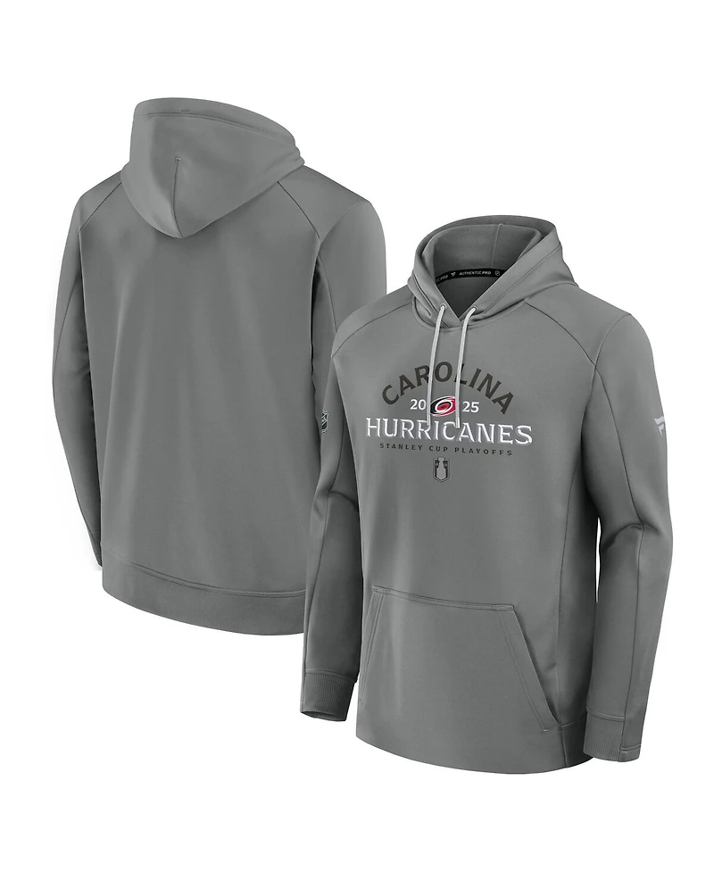 Fanatics Men's Gray Carolina Hurricanes 2025 Stanley Cup Playoffs Authentic Pro Rink Fly Fleece Pullover Hoodie