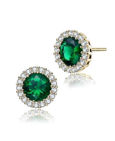 Rachel Glauber Elegant 14K Gold Plated Green Cubic Zirconia Round Earrings