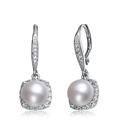 Genevive Cz Sterling Silver Pearl Drop Earrings