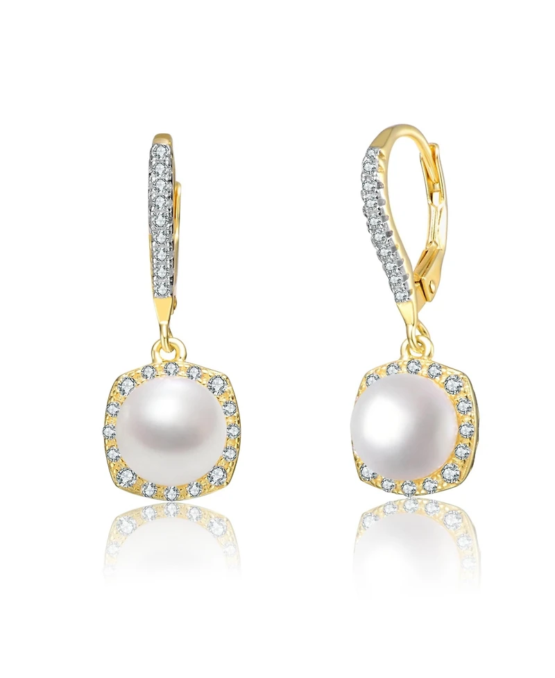 Genevive Cz Sterling Silver Pearl Drop Earrings