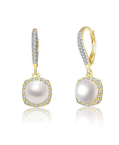 Genevive Cz Sterling Silver Pearl Drop Earrings