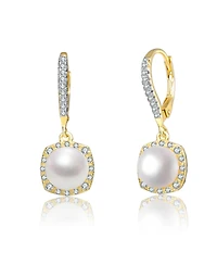 Genevive Cz Sterling Silver Pearl Drop Earrings