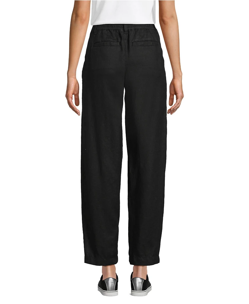 Lands' End Women's Linen High Rise Pleated Barrel Leg Ankle Pants