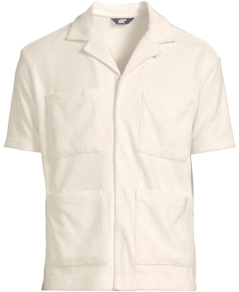 Lands' End Men's Short Sleeve Textured Terry Camp Collar
