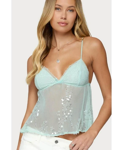 Edikted Women's Sequin Sheer Mesh Babydoll Top