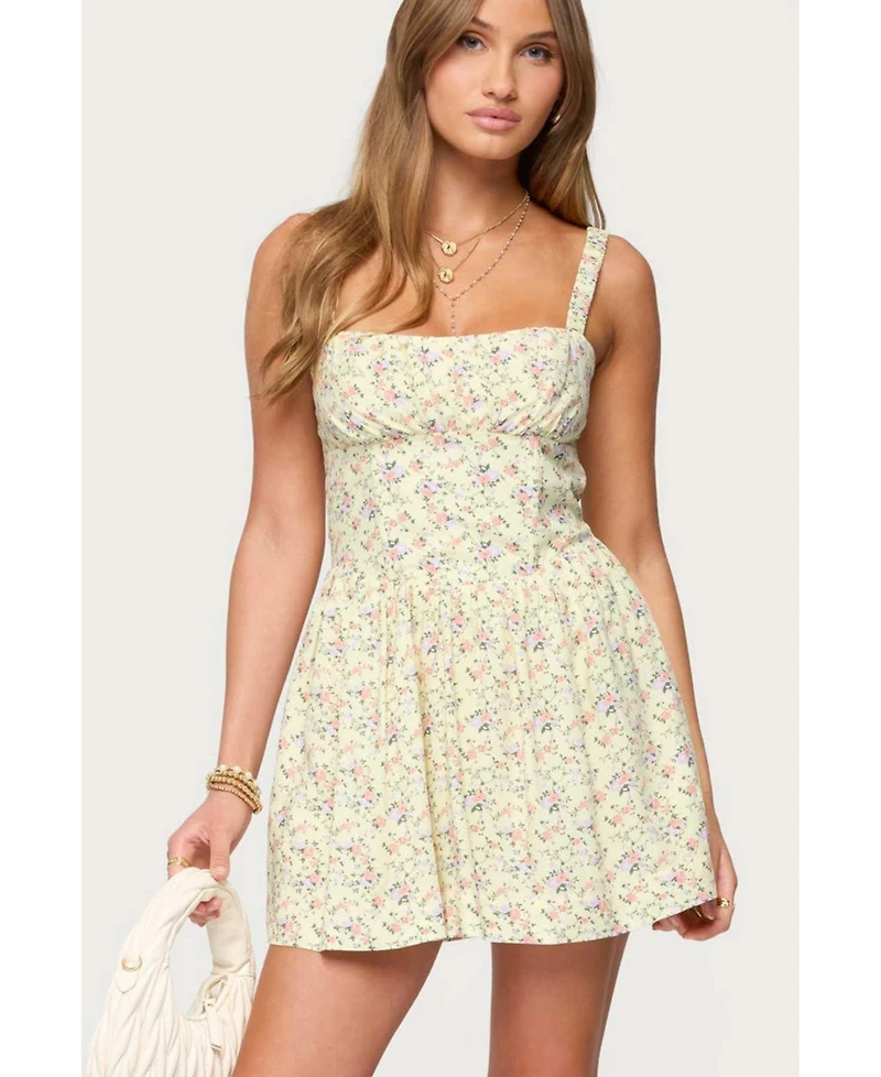 Edikted Womens Sadee Ruched Floral Mini Dress