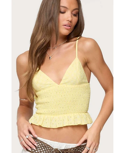 Edikted Womens Evy Embroidered Peplum Scrunch Top
