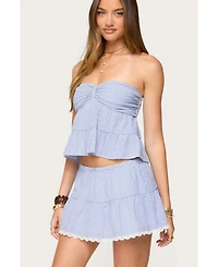 Edikted Womens Dora Striped Linen Look Babydoll Top