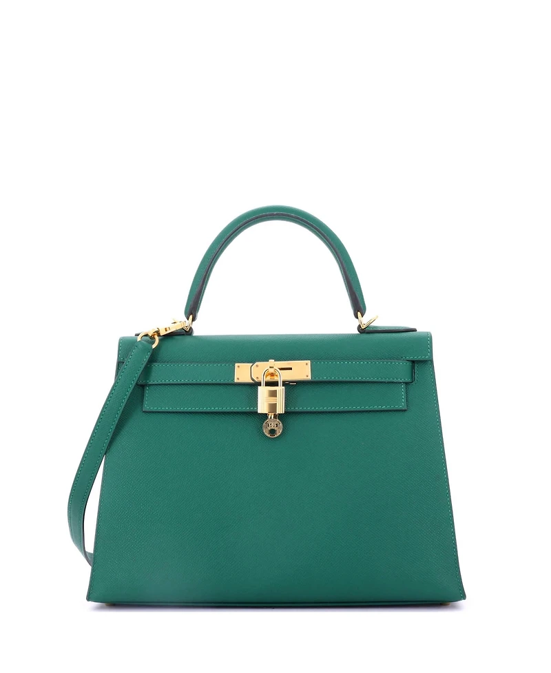 Pre-Owned Hermes Kelly 28 Handbag Green Epsom with Gold Hardware