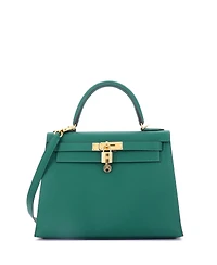 Pre-Owned Hermes Kelly 28 Handbag Green Epsom with Gold Hardware