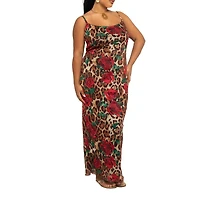 Fashion-szn Curve Women's Leopard Print Mesh Maxi Dress