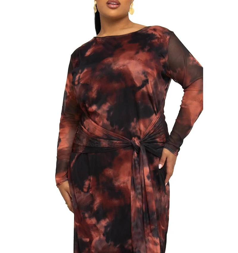Fashion-szn Curve Women's Tie Dye Print Mesh Midi Dress