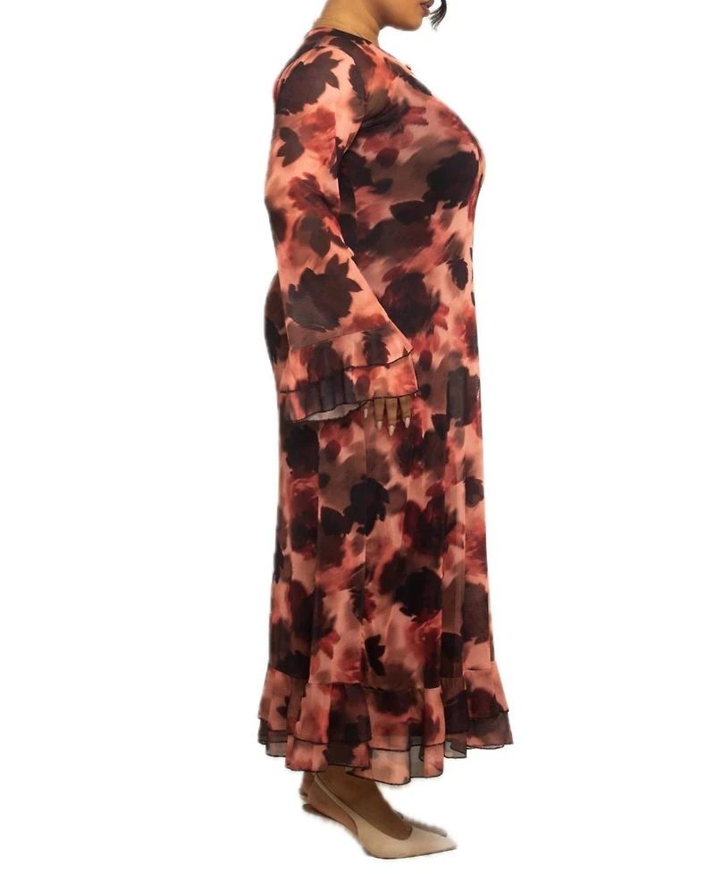 Fashion-szn Curve Women's Floral Print Mesh Maxi Dress