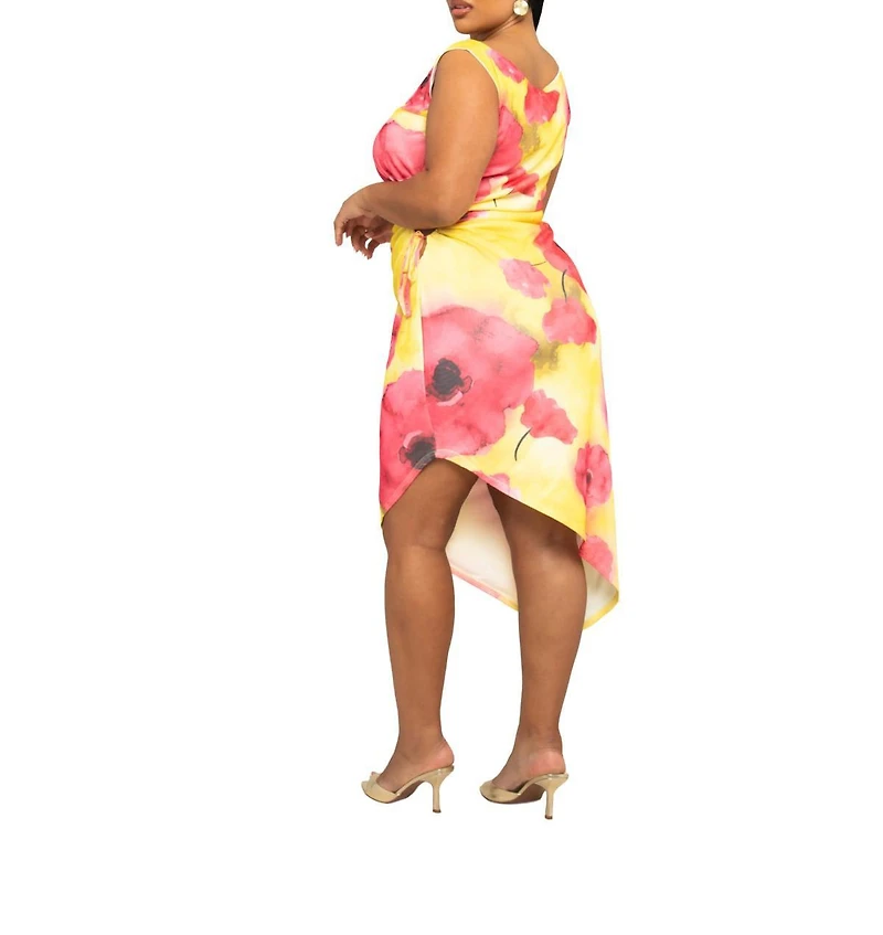 Fashion-szn Curve Women's Floral Print Mesh Midi Dress