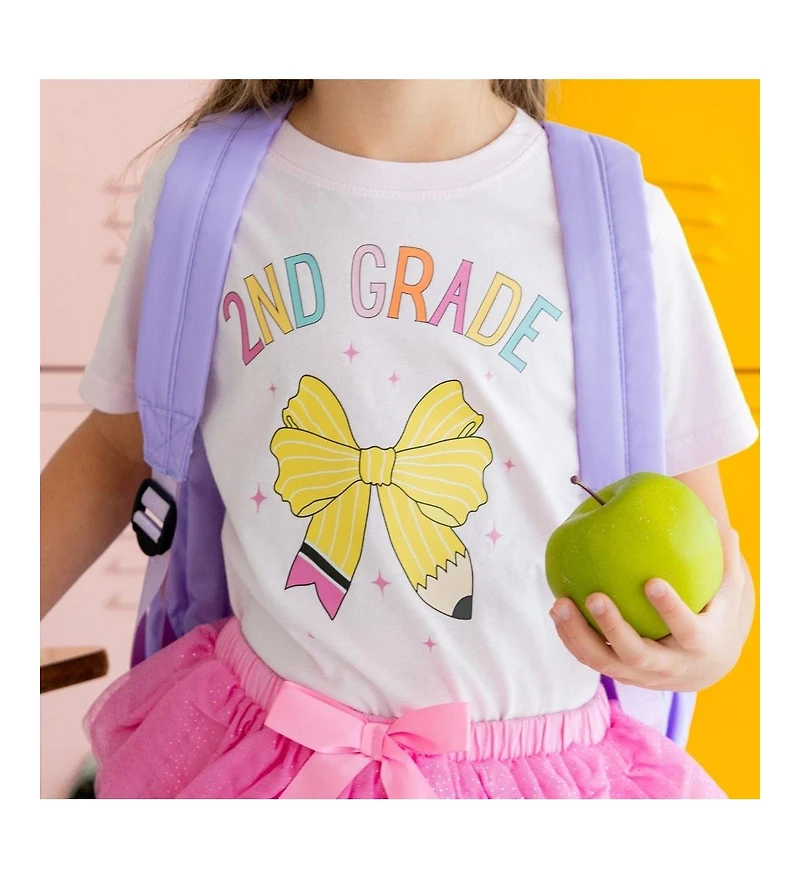 Sweet Wink Toddler Girls Second Grade Pencil Bow Short Sleeve T-Shirt
