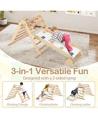 Gymax 3-in-1 Pikler Triangle Climbing Set Kids Montessori Climbing Toys Wooden Climber