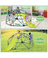 Gymax Toddler 8FT Climbing Dome w/ Slide Outdoor Jungle Gym Dome Climber Green & Gray