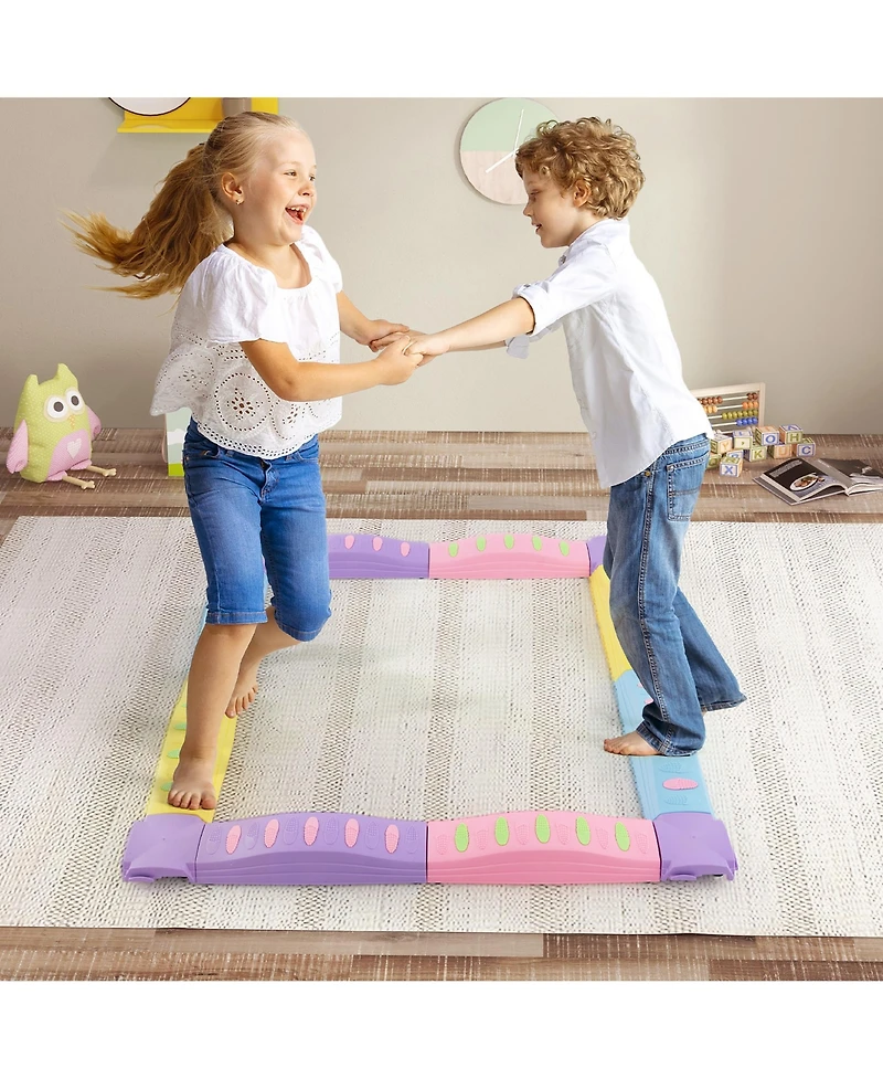 Gymax Balance Beams for Kids w/ Non-slip Textured Surface Bottom Pad Multicolor