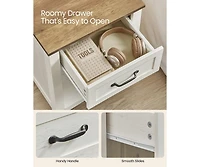 Farmhouse Nightstand with Drawer, Shelf, and Charging Station, Set of Bedside Tables