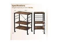 3-Tier Kitchen Baker's Rack with Microwave Shelf, Storage Hooks, and Utility Cart
