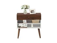 Mid-Century Nightstand with Storage Drawer and Tapered Rubber Wood Legs