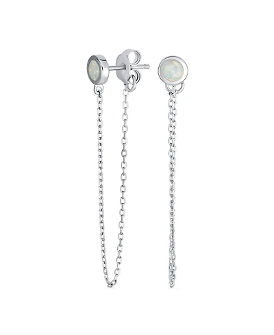 Bling Jewelry Minimalist Thin Chain Round Bezel Created White Opal Stud Earrings Sterling Silver
