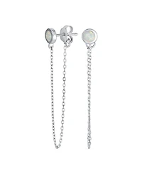Bling Jewelry Minimalist Thin Chain Round Bezel Created White Opal Stud Earrings Sterling Silver