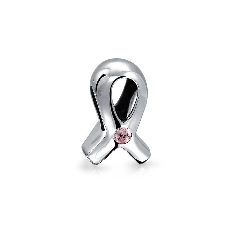 Bling Jewelry Set of 3 Pink Ribbon Breast Cancer Survivor Cz Glass Solid Crystal Spacer Charm Bead Sterling Silver