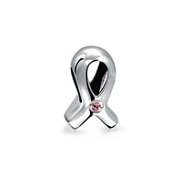 Bling Jewelry Set of 3 Pink Ribbon Breast Cancer Survivor Cz Glass Solid Crystal Spacer Charm Bead Sterling Silver