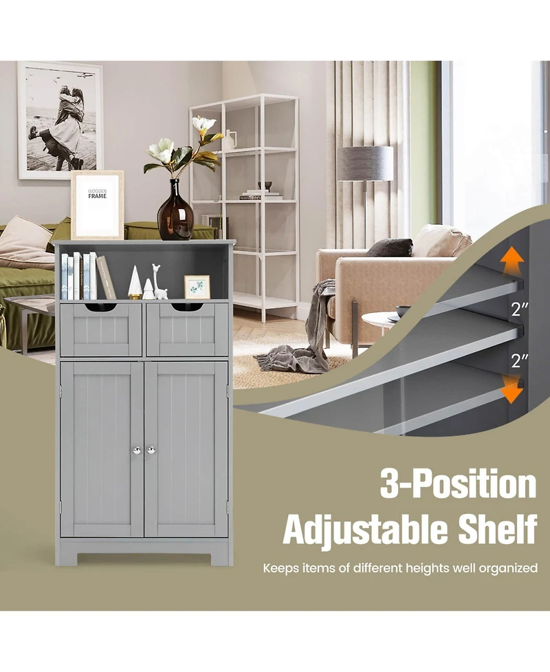 Wooden Bathroom Side Cabinet with 2 Drawers and 2 Doors for Extra Storage