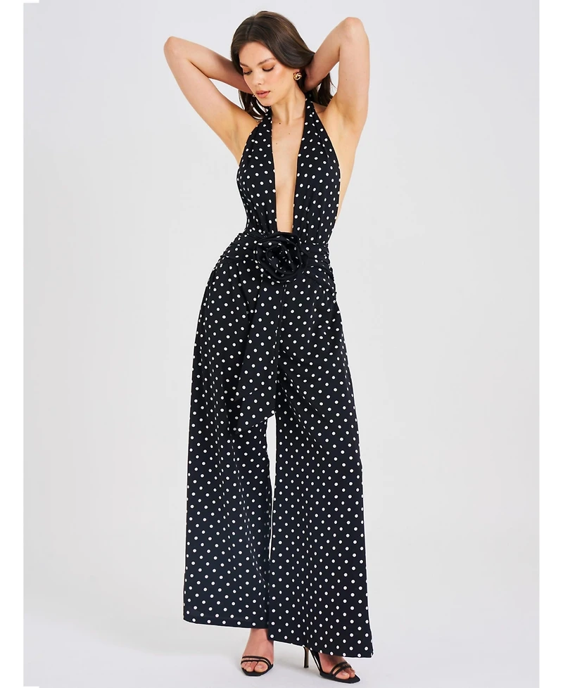 Miss Circle Women Oriana Black Polka Dots Halter Jumpsuit
