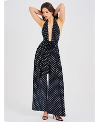 Miss Circle Women Oriana Black Polka Dots Halter Jumpsuit