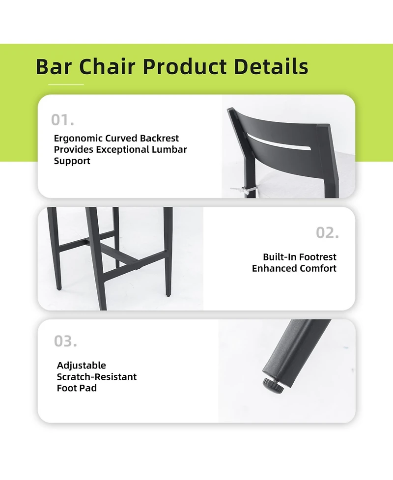 Streamdale Furniture Modern Outdoor Bar Stools - Ember Black Sunbrella Cushion