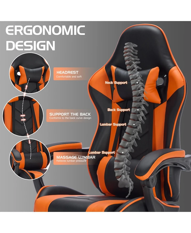 Streamdale Furniture Gaming Chair with Footrest Headrest & Lumbar Support - Black/Orange