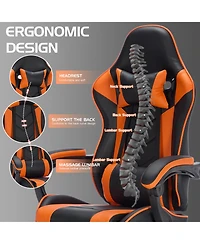 Streamdale Furniture Gaming Chair with Footrest Headrest & Lumbar Support - Black/Orange