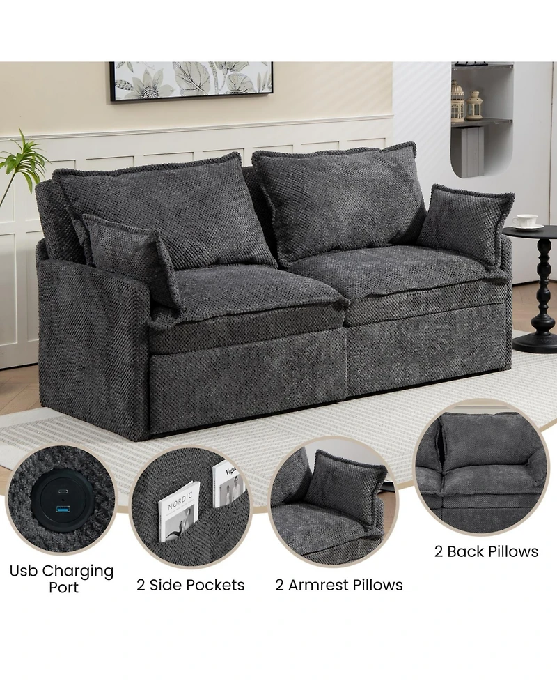 Streamdale Furniture Pull-Out Corduroy Sleeper Sofa Bed w/ Storage & Usb